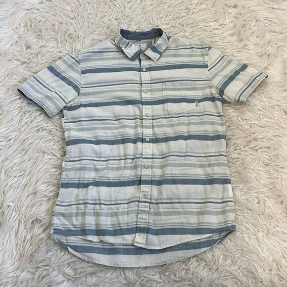 Quicksilver Stripe Short Sleeve Woven Shirt Mens Button Up Modern Fit Size Large - Picture 1 of 9